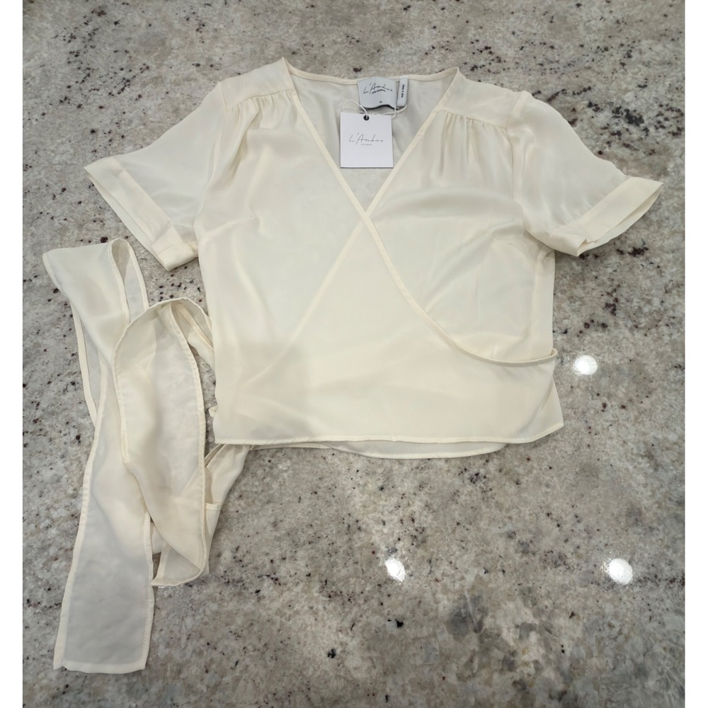 L'Academie Los‎ Angeles Cream Wrap Blouse • Size M • New With Tags